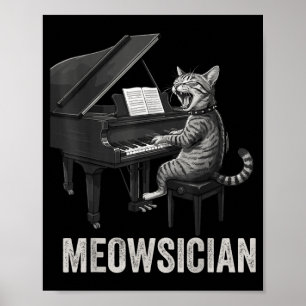 Affiche Chat drôle jouant de la musique de piano Pun Meows