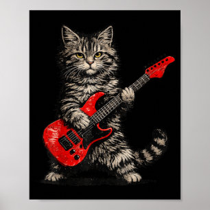 Affiche Chat drôle jouant du rock and roll à la guitare ho