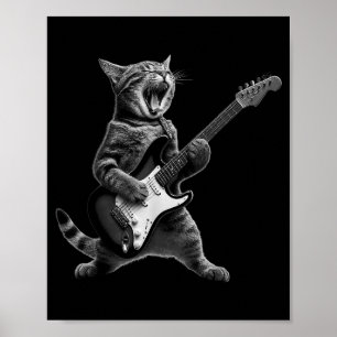 Affiche Chat Drôle Jouant Du Rock And Roll Guitare Hommes