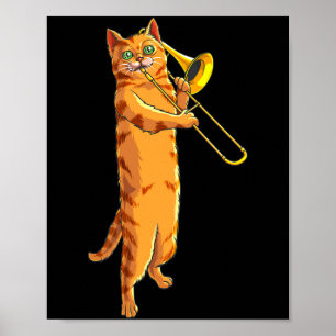 Affiche Chat Drôle Jouant du Trombone Cadeau Chaton Musici