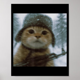 Affiche Chat Drôle Kitten Soldat Neige Selfie Avec Fusil M