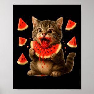 Affiche Chat drôle mangeant une tranche de pastèque Jour d