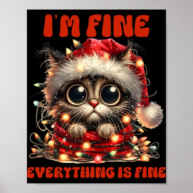 Affiche Chat drôle Noël Je vais bien Tout va bien (Devant)