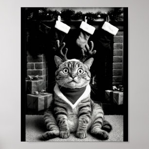 Affiche Chat Drôle Prenant Un Égoportrait Noël Xmas Pyjama