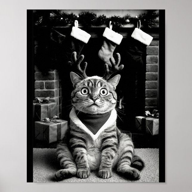 Affiche Chat Drôle Prenant Un Égoportrait Noël Xmas Pyjama (Devant)