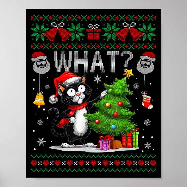 Affiche Chat drôle Quel arbre de Noël de chat noir Noël sa (Devant)