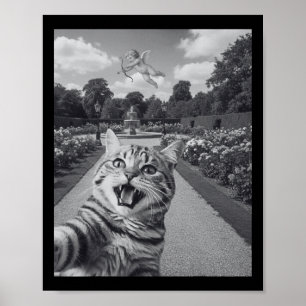 Affiche Chat Drôle Selfie Avec Cupidon Dans Le Jardin Humo