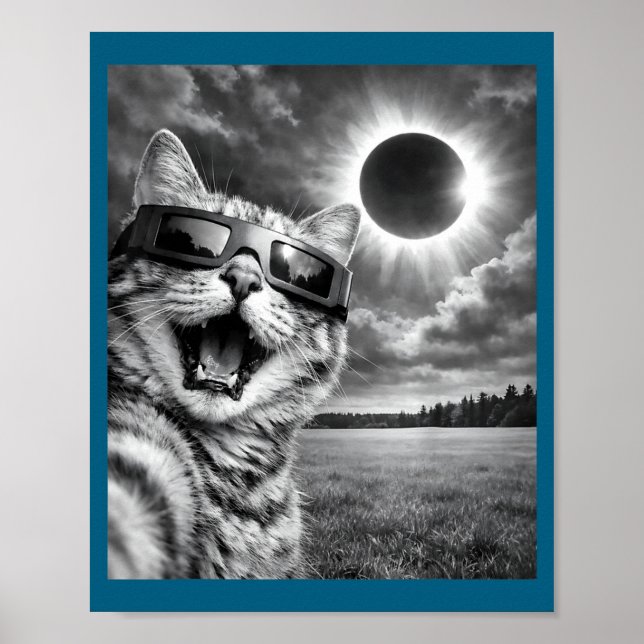 Affiche Chat Drôle Selfie Éclipse Solaire Animal (Devant)