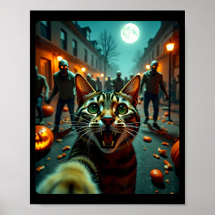 Affiche Chat drôle selfie Halloween zombies humour