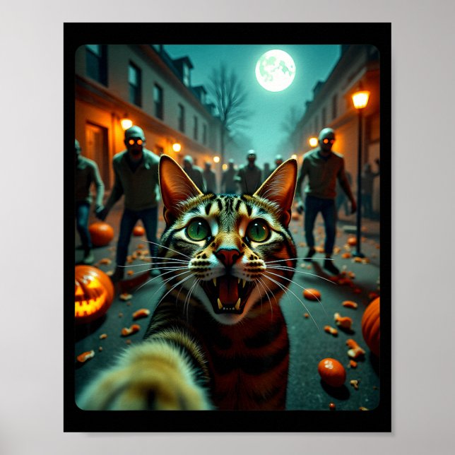 Affiche Chat drôle selfie Halloween zombies humour  (Devant)