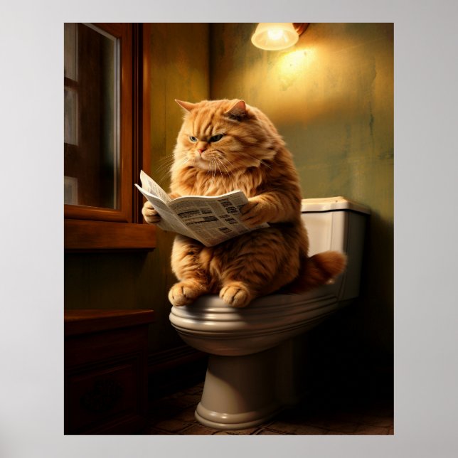 Affiche Chat drôle sur Toilet | Humour De Salle De Bains (Devant)
