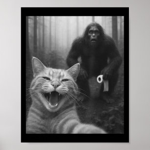 Affiche Chat Drôle Surpris Happy Selfie Avec Bigfoot Doin