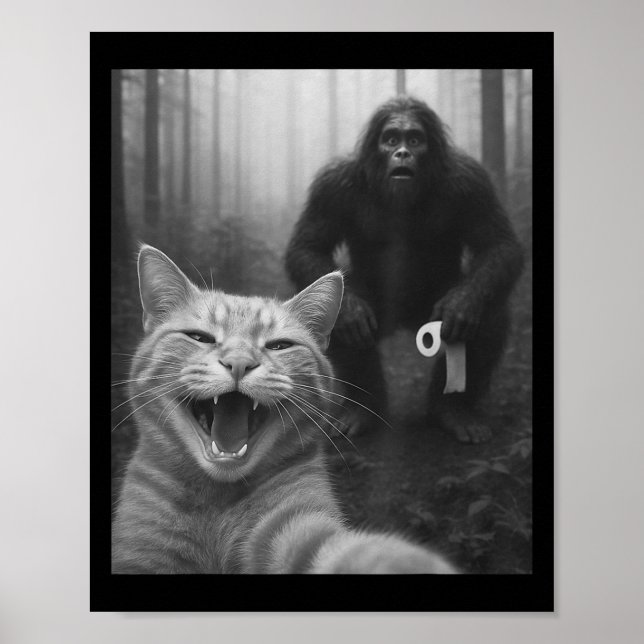 Affiche Chat Drôle Surpris Happy Selfie Avec Bigfoot Doin (Devant)