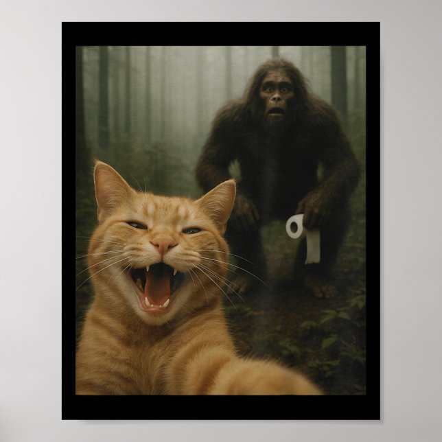 Affiche Chat Drôle Surpris Happy Selfie Avec Bigfoot Sasq (Devant)