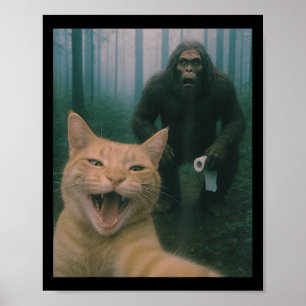 Affiche Chat Drôle Surpris Happy Selfie Avec Bigfoot Sasq