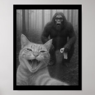 Affiche Chat Drôle Surpris Happy Selfie Avec Bigfoot Sasq