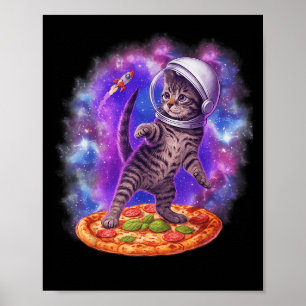 Affiche Chat Drôle Voler Une Pizza Astronaut Kitten Space