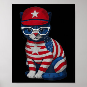 Affiche Chat du jour du souvenir, Joyeux 4 juillet patriot