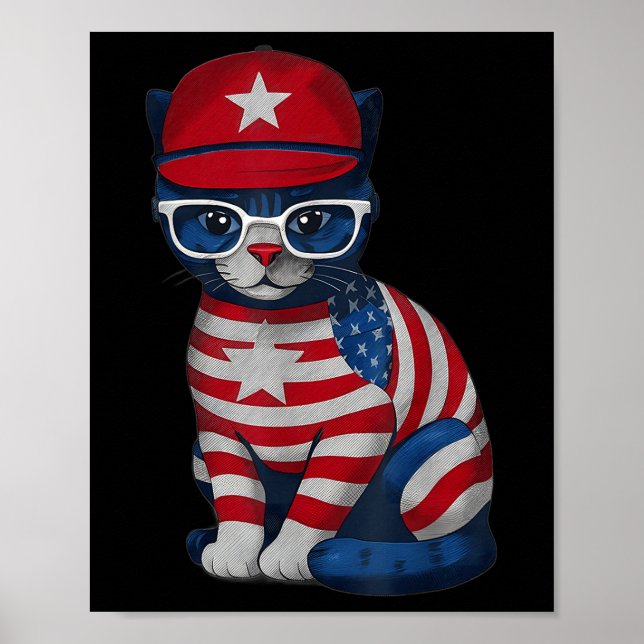 Affiche Chat du jour du souvenir, Joyeux 4 juillet patriot (Devant)
