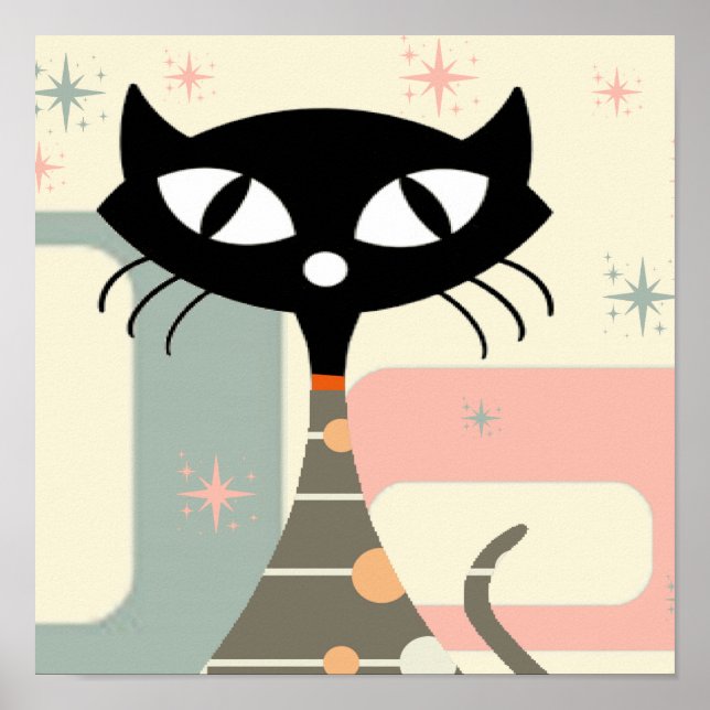 Affiche Chat Du Milieu Du Siècle Moderne Du Milieu Du Sièc (Devant)