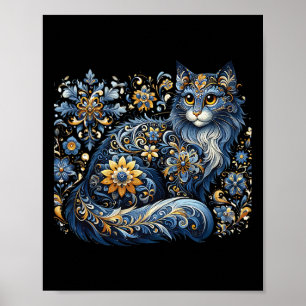 Affiche Chat d'Ukraine Floral Vintage Drapeau Ukrainien Vy