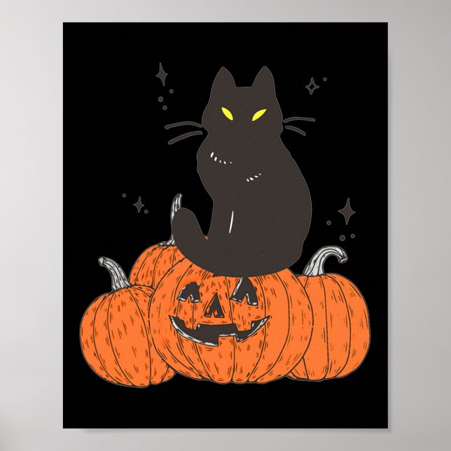 Affiche Chat Éffrayant Halloween avec Citrouille (Devant)