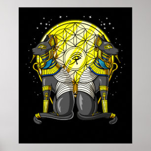 Affiche Chat égyptien Déesse Bastet Ankh Géométrie Sacrée