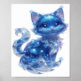 Affiche Chat élégant argenté étoiles bleues
