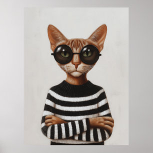 Affiche Chat Élégant Avec Des Lunettes Rondes