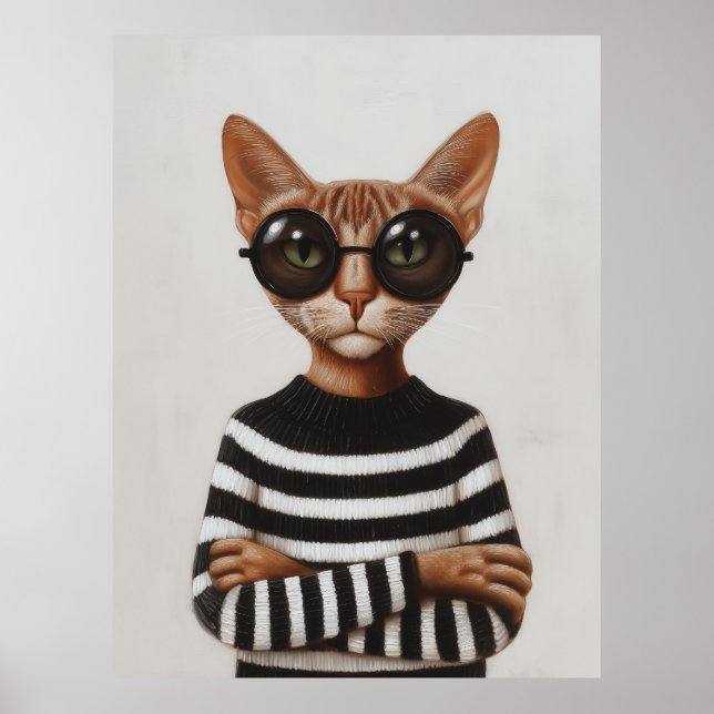 Affiche Chat Élégant Avec Des Lunettes Rondes (Devant)