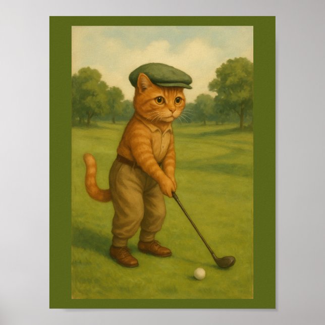 AFFICHE Chat élégant jouant au golf Personnalisé  (Devant)