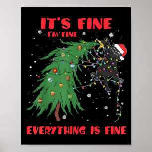 Affiche Chat emmêlé dans les lumières de Noël, ça va, tout