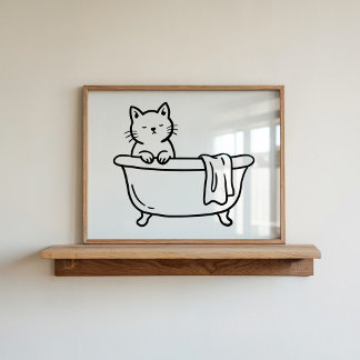 Affiche Chat en art de ligne dessiné à la main dans l'art