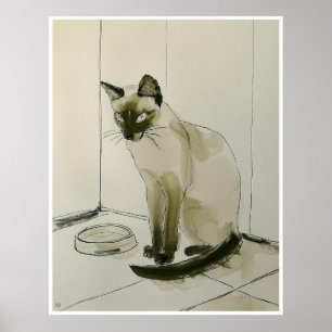 Affiche Chat En Attente Du Dîner Dessin - Art Print