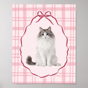 Affiche Chat en chiffon coquette aquarelle rose