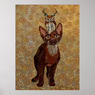 AFFICHE CHAT EN CUIVRE ET OWL ANTLER