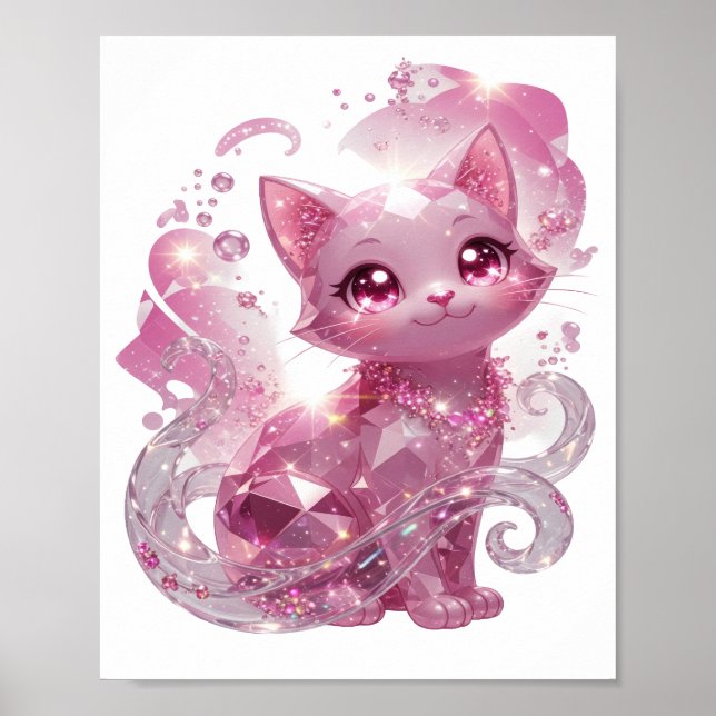 Affiche Chat en diamant rose argenté saisissant (Devant)