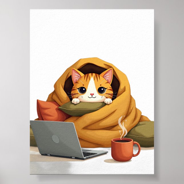 Affiche Chat en mode survie introverti sous une couverture (Devant)