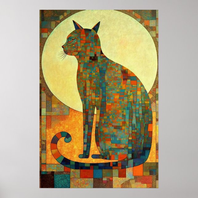 Affiche Chat en mosaïque : Inspiré par l'Egypte Abstraite (Devant)