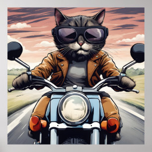 Affiche Chat en moto