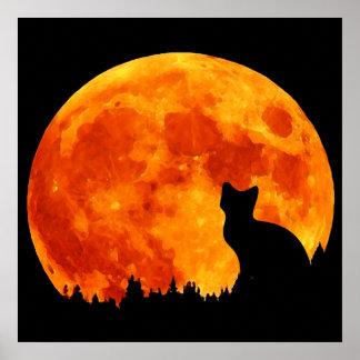 Affiche Chat en pleine orange Lune