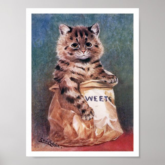 Affiche Chat en sac à papier, Louis Wain (Devant)