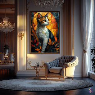 Affiche Chat en verre tendu avec lumière d'automne
