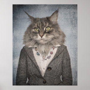 Affiche Chat En Vêtements