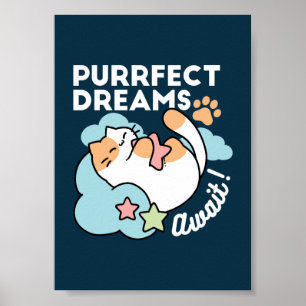 Affiche Chat Endormi Enlaçant une Étoile – Rêves Parfaits