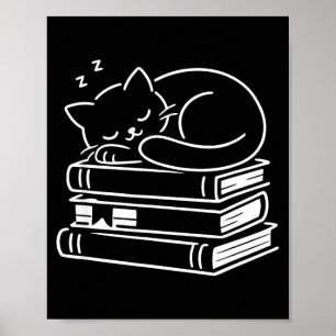 Affiche Chat endormi et livres mignon adorable week-end co