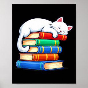 Affiche Chat endormi et livres mignons drôles cosy amateur