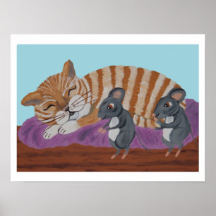 Affiche Chat endormi et souris sournoises
