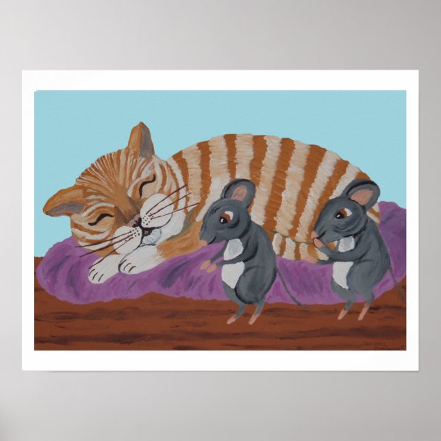 Affiche Chat endormi et souris sournoises (Devant)