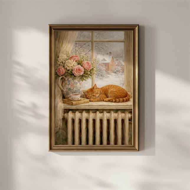 Affiche Chat endormi Fenêtre d'hiver (Créateur téléchargé)